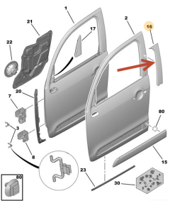 Listwa Drzwi Prawy Przód Oryginał Citroen C3 Picasoo 98196289XT